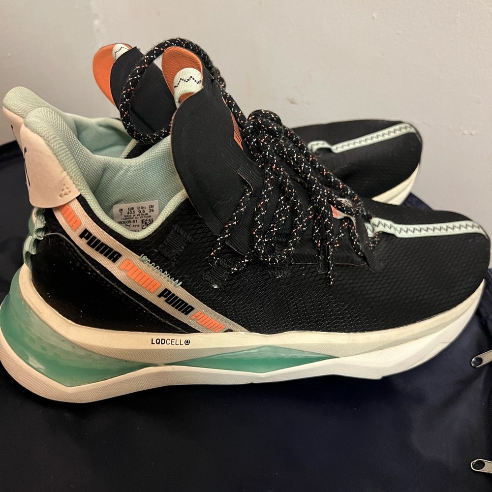 Puma Black and Teal Sneakers with Orange Highlights